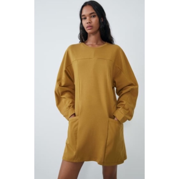 Zara Mustard Dress With Pockets NWT - Picture 4 of 16